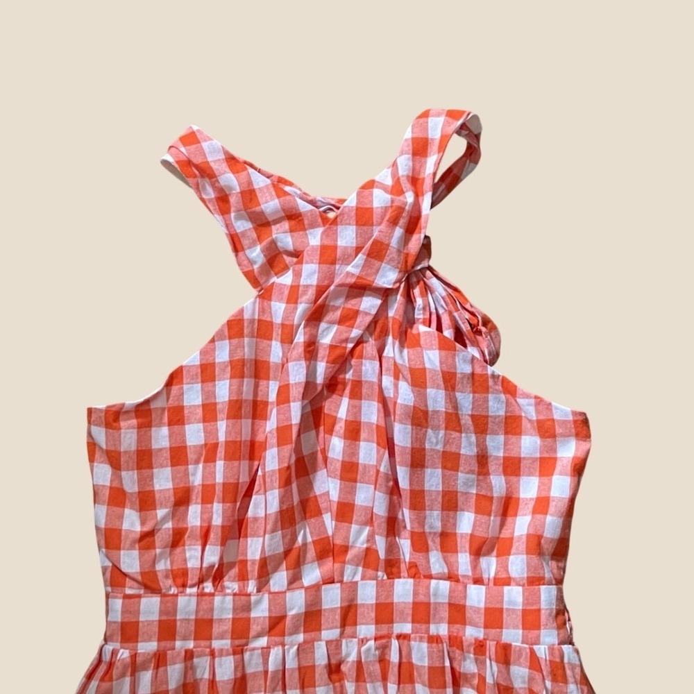 NWT Entro Gingham Maxi Dress Sundress M Orange  Farmcore Milkmaid Tiered - Picture 2 of 10